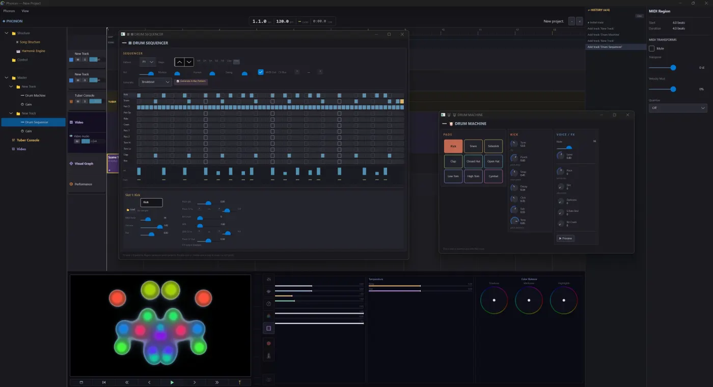 Phonon screenshot: Drum Sequencer & Drum Machine