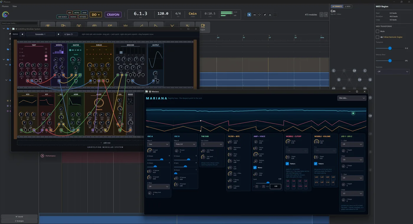Phonon screenshot: The modular system, and Mariana